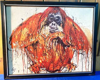 Lot 163 - Vintage 1971 Fritz Hug Art On Canvas Gorilla Monkey Primate Print On Canvas