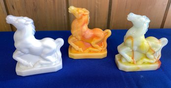 Lot 181 - Collection Of 3 Boyd Glass Marble Joey Horses 1980s Orange Yellow White