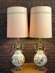 Lot 35 - Stunning Pair Of Mid Century Hollywood Regency Lamps With Crystals - Elegant