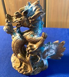 185A - Brass Mythical Asian Dragon Lots Of Patina - Cool Piece