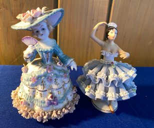 Lot 188 - Vintage Pretty Ladies Bisque & Sandizell Porcelain Lace Dancer Figurines