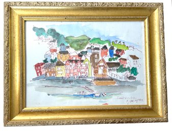 Lot 314- Signed By Lyau Dartmouth Reproduction 5/08 Watercolor Painting In Gold Frame