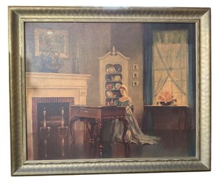 Lot 327- Vintage Art Litho - Song Of Love Lady At Piano Print In Frame