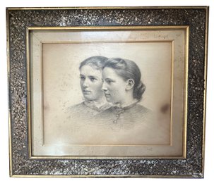 Lot 328 - Antique 1883 - 2 Women Portrait With Large Beautiful Frame - Sisters!