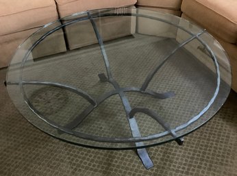 High End Round Glass Top Coffee Table With Wrought Iron Base