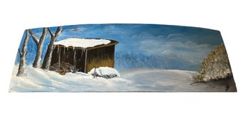 Lot 337 - Wood Shed Hand Painted On Wood 29x9 - Signed P.A.W. - Winter Scene