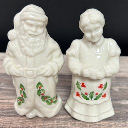 Lot 3KR - Lenox Porcelain White Santa & Mrs. Claus Salt & Pepper Shakers - Christmas Decor