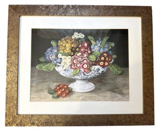 Lot 341 - Floral Flowers In Bowl - Still Life Reproduction Print In Mid Century Frame