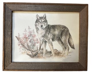 Lot 342 - Alaskan Sketches Limited Edition Dog Watercolor Repro Art In Rustic Wood Frame - Wildlife Artist