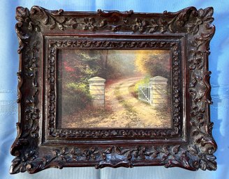 Lot 344 -thomas Kinkade Painter Of Light Autumn Gate Small Reproduction Art In Antique Frame