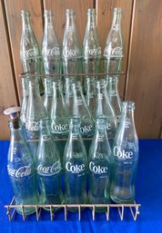 Lot 54 - Vintage Coke Coca-Cola Bottles On Vintage Metal Wire Shelf