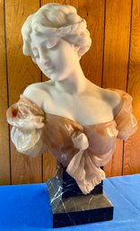 Lot 100- Art Nouveau Carved Marble Quartz? Woman Statue Bust