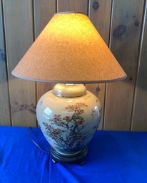 Lot 65 -  Asian Floral Ginger Jar Painted Lamp - Great Condition 26 Inch