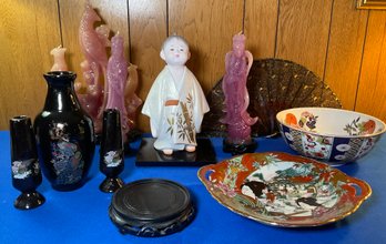Lot 106- Asian Lot - Statue - Candles - Bowl - Plate - Lot Of 11