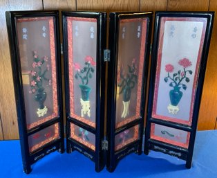 Lot 111- Asian Table Top Screen Glass Front Painted Back