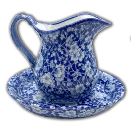 Lot 59A SES - Small Flo Blue Floral Chintz Victoria Ware Ironstone Pitcher And Dish Set