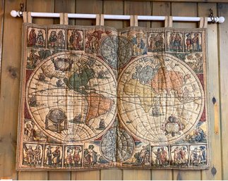 Lot 79 - Vintage Large Medieval Pictorial Tapestry World Globe Wall Hanging