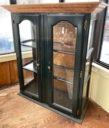 Lot 87 - Green Wood And Glass Knotty Pine Cabinetry Piece