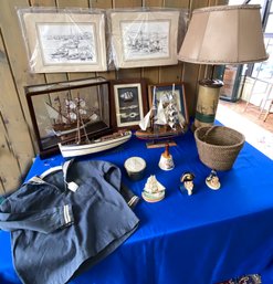 Lot 89 - Ships! Ship Nautical Lamp Blue Nose Sailboat Fishing Village Art Mayflower - Sailor Top