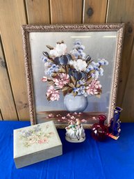 Lot 91 - Victorian Lot - Jewelry Box - Original Floral Painting - Vase