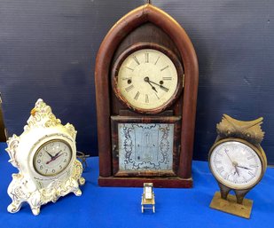 Lot 201 - Collection Of Clocks Antique Gothic 8 Day Beehive Mantel Clock