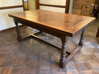 Lot 7- 1920s Carved Oak Antique Dining Room Table With Extension Leafs