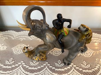 SES Lot 6 - Elephant Collection Brass - Cast Iron - Ceramic Bisque Lot Of 5
