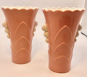 Lot 5SES- Anchor Hocking Fire King Pink Scalloped Vases - 2- Art Deco