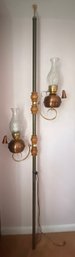 Lot 51 - Fabulous Mid Century Spring Tension Pole Lamp Copper Lanterns - Works Great