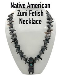 Lot 106 - Native American Zuni Fetish Black Jet With Turquoise Necklace - Wow!