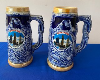 Lot 66 - WOW! Really Big Vintage Chicago Souvenir Beer Steins Collector Mug Sears Tower