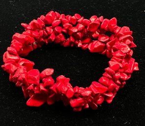 Lot 109 - Beautiful! Red Coral Stretch Bracelet