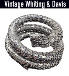 Lot 110 - 1970s Whiting & Davis Silver Mesh Snake Wrap Bracelet