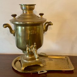 Lot 11- Russian Antique Brass Samovar With Tray