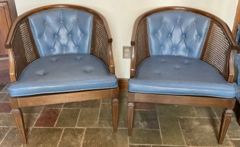 Lot 18- 1950s French Regency Fireside Blue Vinyl Chairs - Cane Barrel Back
