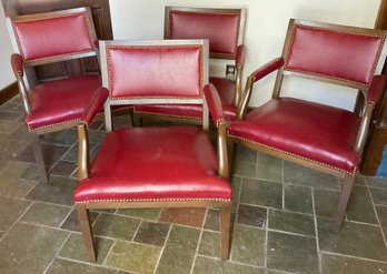 Lot 20- Antique Red Leather Dining Chairs Set Of 4