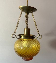 Lot 81 - Mid Century Vintage Hanging Ceiling Light Fixture- Amber Glass