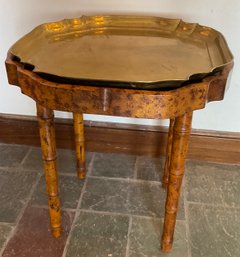 Lot 21- Side Table With Removable Brass Tray & Bamboo Legs - Made In Spain