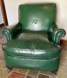 Lot 22- Green Leather Armchair Chair AS-IS