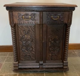 Lot 29- Antique Oak Carved Wood Bar Unit - Kensington Furniture NY -