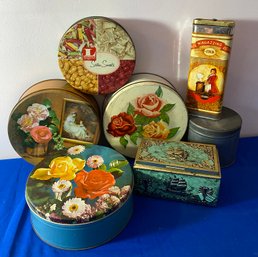Lot 90 - Vintage Metal Advertising Tins Collection Of 7 Floral - Galvanized - Spaghetti
