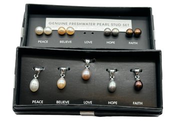 Lot 125-  Freshwater Pearl Earrings (4) & Necklace With Matching Pearl Pendants- New
