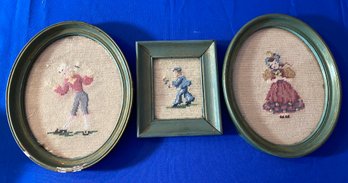 Lot 93 - Embroidery Framed Ovals Children Playing Collection Of 3