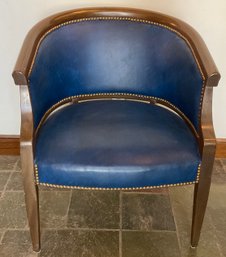 Lot 34- Mid Century Blue Vinyl Barrel Side Chair