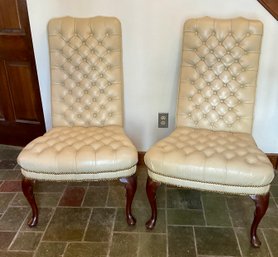 Lot 43- Leathercraft Tufted Tan Leather Chairs - 2