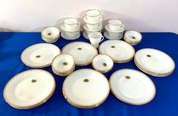 Lot 99 SES - New Old Stock Anchor Hocking Golden Shell Dinner Ware Milk White Scallop Dish Set