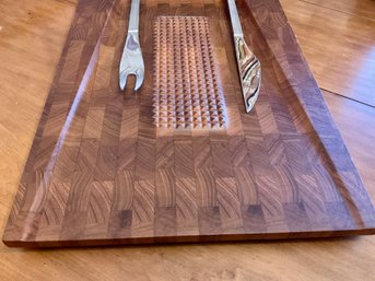 Lot 47- Mid Century Carving Knife / Fork Board Set