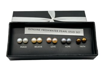 Lot 137- Freshwater Pearl Stud Earrings Gift Set - New- 5 Pair