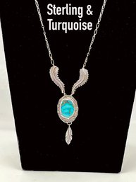 Lot 139- Southwestern Native American Sterling Silver Necklace With Turquoise Pendant
