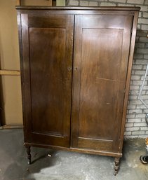 Lot 152 - Lightweight Vintage Wood Armoire Cabinet Closet On Wheels - Has Key